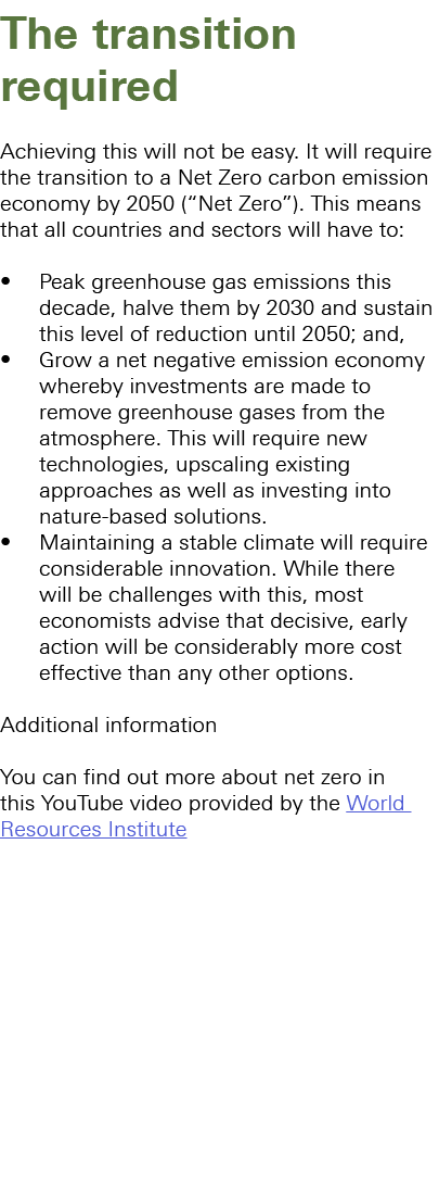 The transition required Achieving this will not be easy. It will require the transition to a Net Zero carbon emission...